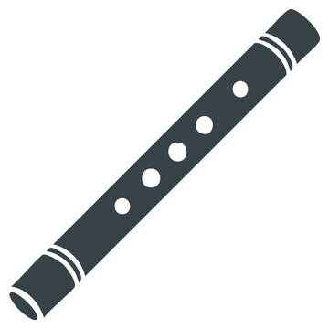 Simple Dark Gray Icon of a Recorder Woodwind Musical Instrument with Six Finger Holes