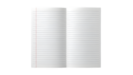 Blank Open Lined Notebook Paper with Red Margin on White Background