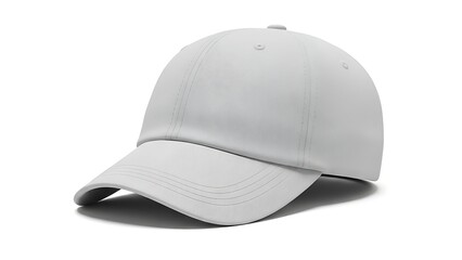 Fototapeta premium A white baseball cap is displayed against a plain white background