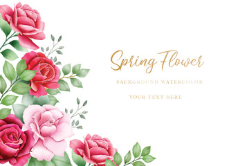 Elegant Watercolor Roses Floral Corner Background with Green Leaves