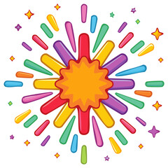 Colorful cartoon firework explosion with stars for celebration and party events.