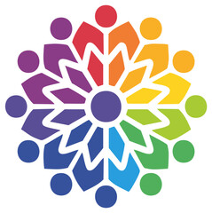 Vibrant stylized rainbow people circle representing diversity inclusion and global community unity