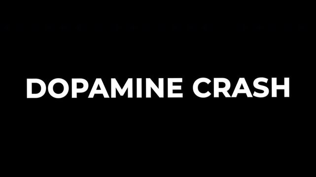 Dopamine Crash shake text animation on transparent background. Vibrating shaking typography effect for reward system imbalance, motivation loss and mental health awareness projects.
