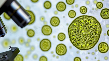 Nitrogen fixing bacteria cultures under microscope a lab