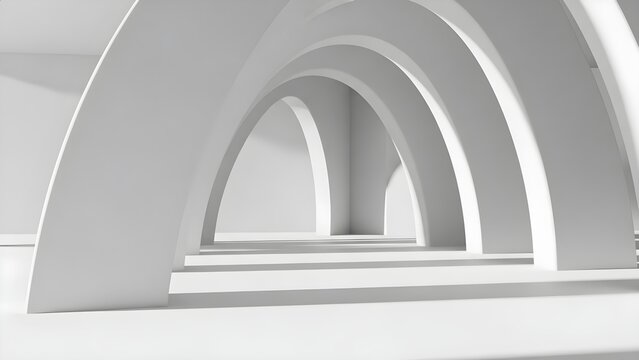 Arquitectura minimalista de arcos blancos y sombras suaves, Est�tica zen: Juego de luces en estructura arquitect�nica blanca, Dise�o interior conceptual con formas org�nicas y pureza