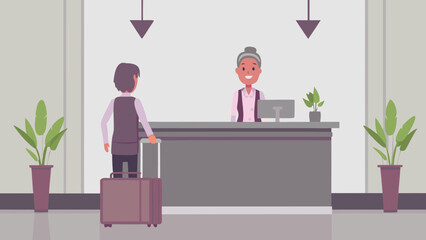 Friendly concierge assisting guest with city map at hotel reception desk