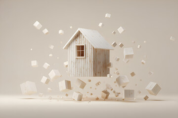 地震で崩れ落ちる木造住宅の被害イメージ