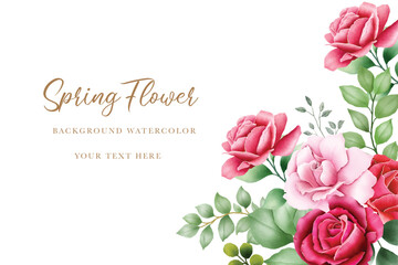 Elegant Watercolor Roses Floral Corner Background with Green Leaves