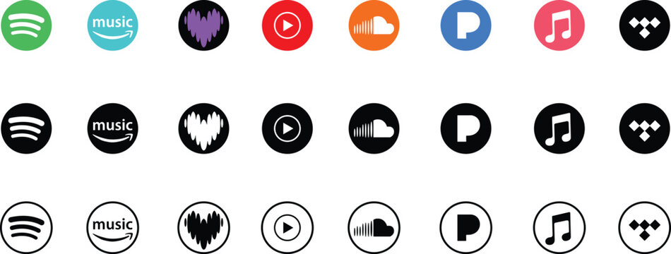 Popular Music Streaming App Logo Icon Set with Spotify Apple Music and YouTube Music