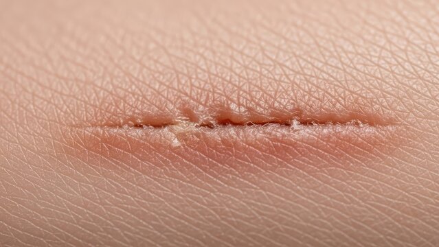 Close-up of a healing scar on human skin surface