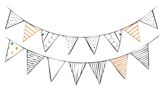Hand Drawn Party Flags Illustration, Triangle Bunting with Different Patterns