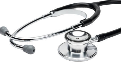 Black and silver stethoscope with grey eartips on a black background medical healthcare