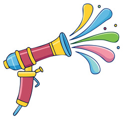 Obraz premium Colorful Cartoon Water Gun Spraying Liquid Droplets for Summer Fun and Play