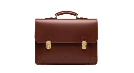 Classic brown leather briefcase with gold clasps and handle on black background vintage