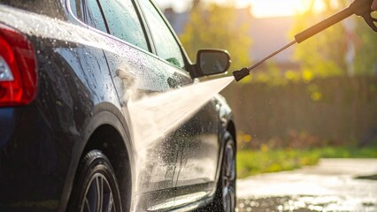 高圧洗浄機で車を洗う洗車作業のイメージ