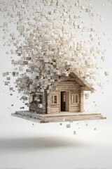 地震で崩れ落ちる木造住宅の被害イメージ(縦）
