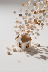 地震で崩れ落ちる木造住宅の被害イメージ(縦）
