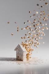 地震で崩れ落ちる木造住宅の被害イメージ(縦）
