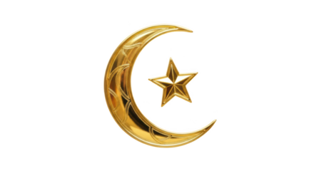 Golden Crescent Moon and Star Symbol on Black Background Islamic symbol