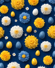 Festive spring celebration vibrant flowers and easter eggs indoor display