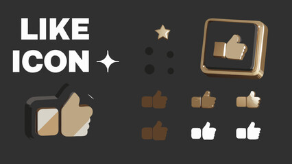 Illustration of like icons in various styles including star dots and thumbs up on a dark background