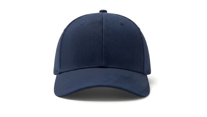 A navy blue baseball cap displayed on a white background