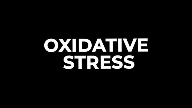 Oxidative Stress animated text with shaking glitch effect on transparent background for biology science healthcare and cellular health video design