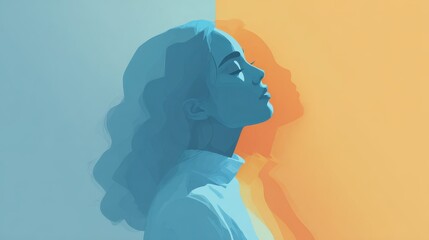 Soft focus portrait studio top view minimal calm animation Split complementary color scheme flat design.