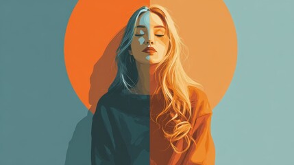 Soft focus portrait studio top view minimal calm animation Split complementary color scheme flat design.