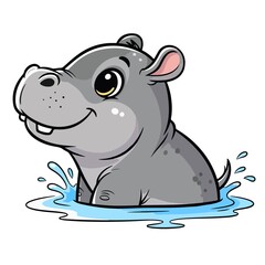 Cute Grey Hippo Splashing in Water