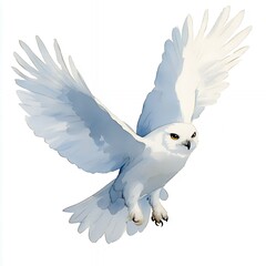 Fototapeta premium Majestic Snowy Owl in Flight Against White Background
