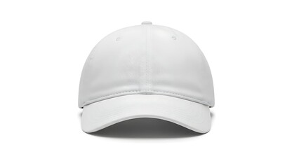 Fototapeta premium Front view of a white baseball cap on a plain white background