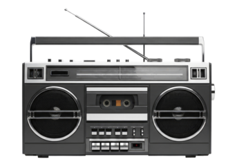 Analog Tape Recorder with Stereo Sound in Silver Isolated on Transparent PNG Background.