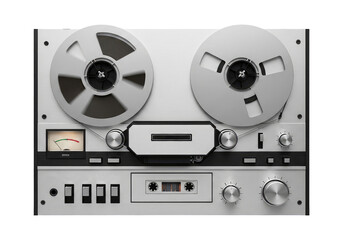 Vintage Stereo Player with Mechanical Buttons for Playback Isolated on Transparent PNG Background.