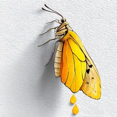Yellow Butterfly on Textured White Surface with Droplets