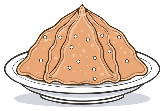 Delicious Traditional Indian Papad Crisps Stacked on a White Plate, Asian Snack Food Illustration