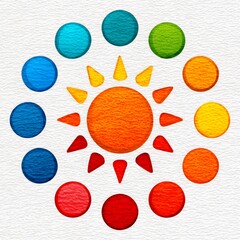 Colorful Spheres Arranged Around a Central Sun Illustration