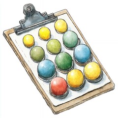 Colorful Spheres on Wooden Clipboard Watercolor Illustration