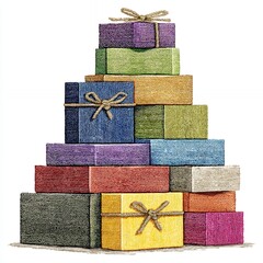 Colorful Stack of Wrapped Gifts in Pyramid Shape