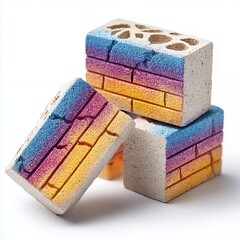Colorful Stacked Bricks with Gradient Hues on White Background