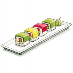 Colorful Sushi Rolls on White Plate A Vibrant Food Illustration
