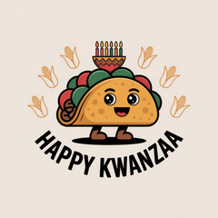 Happy Kwanzaa Celebration with Cartoon Taco and Corn Decorations