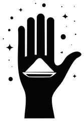 Fototapeta premium Black hand silhouette holding pile of white powder with stars and dots