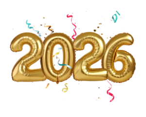Golden 2026 with Glittering Confetti and Ribbon Streamers, Happy New Year Theme, 