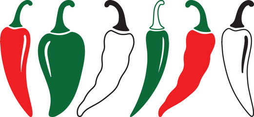 Chili Pepper Vector Icons Set Spicy Food Illustration.