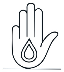 Obraz premium Open Hand Outline With Droplet Symbol Water Element Icon Protection Concept Minimalist