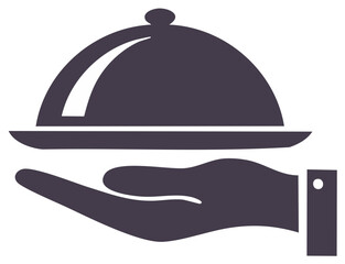 Obraz premium Hand Holding Covered Dish Food Catering Culinary Service Icon