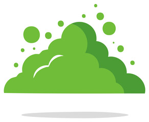 Obraz premium Green bush or treetop with bubbles and bird silhouette flat vector icon for ecology and nature concepts