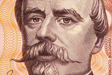 Francisco Bolognesi a closeup portrait from old Peruvian money