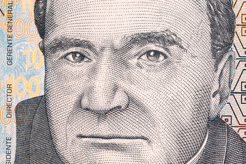 Jorge Basadre a closeup portrait from Peruvian money